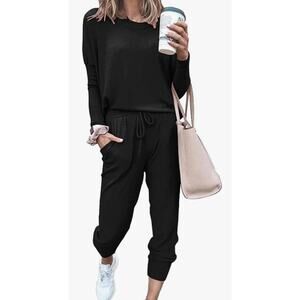 PrettyGarden Black 2 Piece Womens Lounge Set